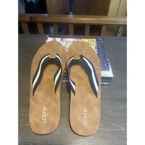 J. Crew Men's Flip Flops  Blue White Stripe WebbingSize 11 Beach Pool Casual NEW